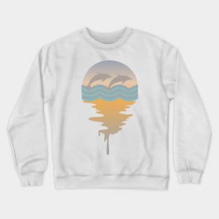 Retro Dolphins On An Ocean Background Crewneck Sweatshirt